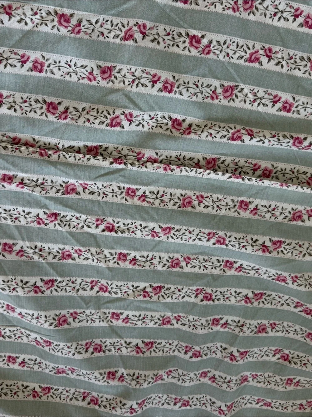 Vintage Laura Ashley Sage Green and Pink Floral Striped Ruffled pillow cover